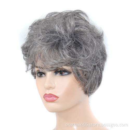 Onst Women lolita Cosplay Wig Hair Puffy Bangs Grey Ombre Synthetic Short Pixie Layered Curly Heat Resistant For Men White